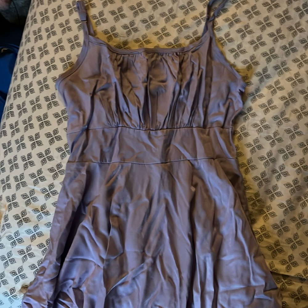 Light Purple Satin Squareneck Petite Mini Dress